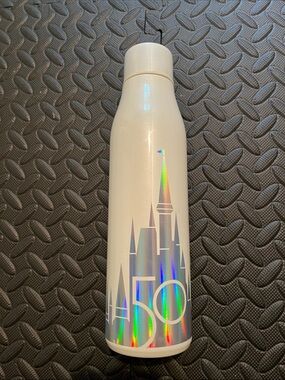 Disney White Iridescent Water Bottle with Holographic Walt Disney World Logo